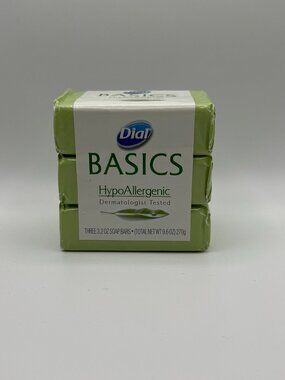Dial Basics Hypoallergenic Bar Soap Bars Full Size 3 Pack New - 3.2 Oz Each